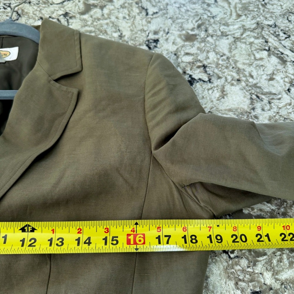 Vintage Talbots Linen Blend Taupe Brown Blazer Jacket Chore Pockets 1 Button 6 - Picture 8 of 11